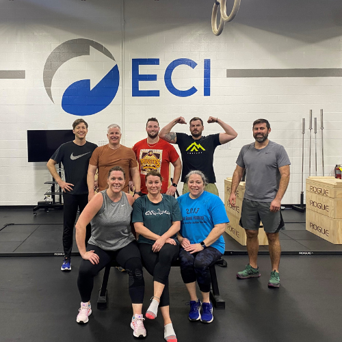 ECI employees participating in onsite wellness class